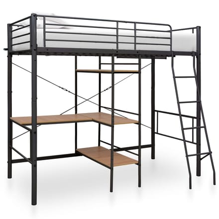 vidaXL - Stapelbedframe - met - tafel - metaal - grijs - 90x200 - cm
