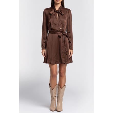 GUESS Alanis Wrap W/tie Ls Rich Brown Taglia: 36 | Abiti Mini Outlet | Donna | Marrone
