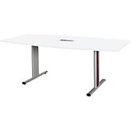 Schäfer Shop Select Vergadertafel Planova, bootvorm incl. netbox, 2000 x 1000/800 mm, wit, accentlijst bordeauxpaars