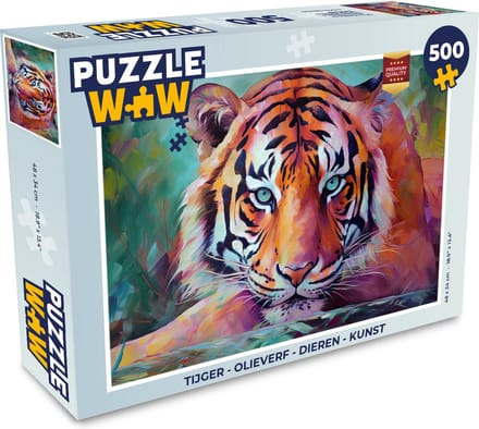 Puzzel Tijger - Olieverf - Dieren - Kunst - Legpuzzel - Puzzel 500 stukjes