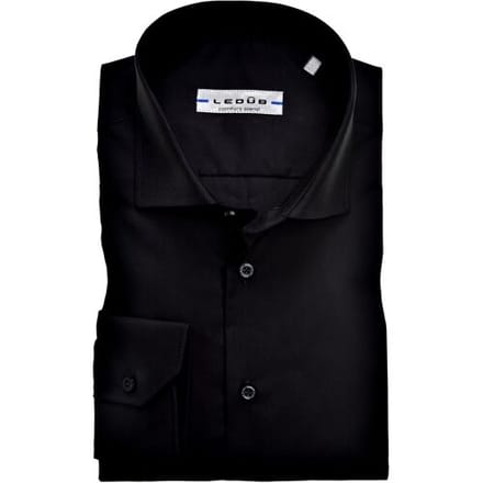 Ledub slim fit overhemd - zwart - Strijkvriendelijk - Boordmaat: 41