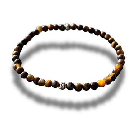 Armband - natuursteen - Tijgeroog - Tiger eye - 18,5 cm 4 mm - zilverkleurig element
