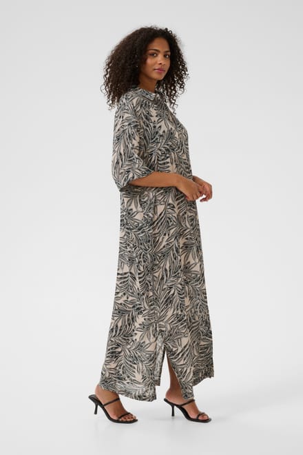 Jurk Loose fit Feather Gray Leaf Print beige