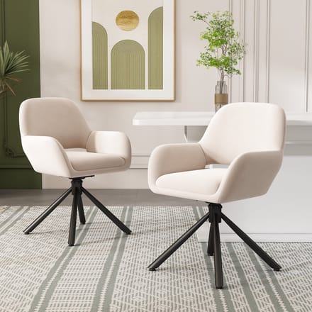 REDOM Eetkamerstoel - Draaibaar met Armleuningen - Modern - Fluweel - Beige - Set van 2