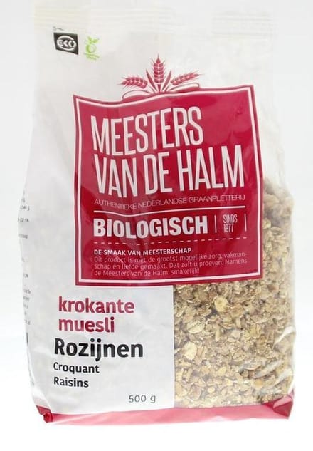 De Halm Krokante muesli rozijn 500 gram