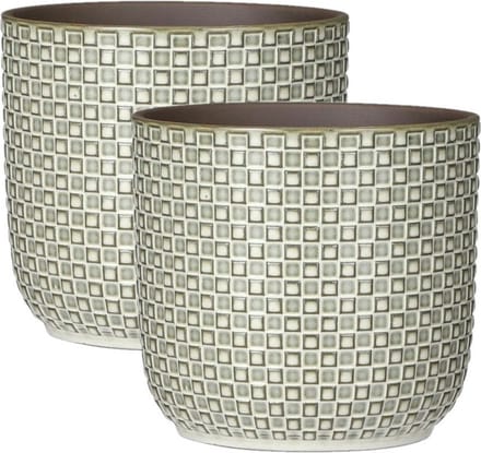 Mica Decorations - 2x - Plantenpot/bloempot - Keramiek wit - D17 x H16 cm