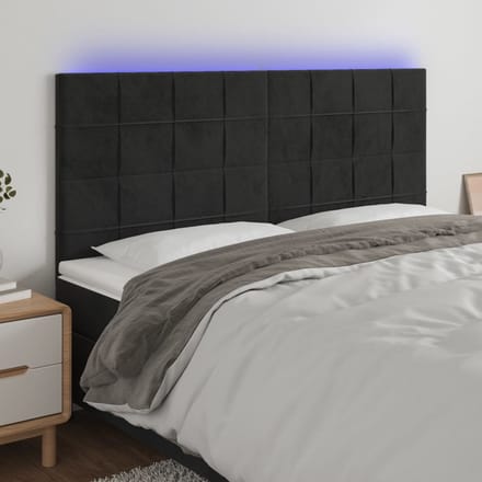 vidaXL - Hoofdbord - LED - 200x5x118/128 - cm - fluweel - zwart