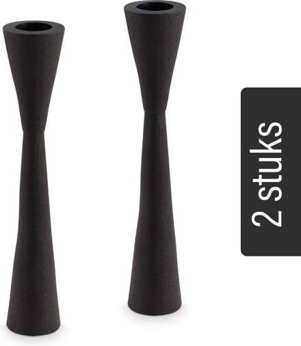 vtwonen - Set van 2 - Kandelaars - Zwart - Metaal - 20cm