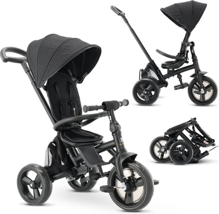 Deryan Explorer Driewieler - Duwstang - Opvouwbaar met mandje - Zwart