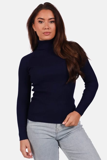 Getdrezzed Top - Maat: One size - Coltrui ribbel donkerblauw