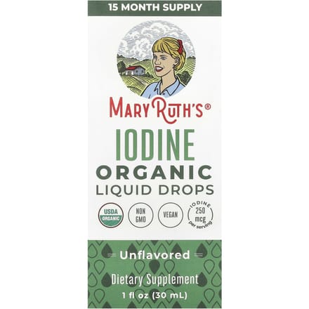 Gouttes Liquides d'Iode Biologique, Sans Arôme, 250 mcg, 1 fl oz (30 ml)
