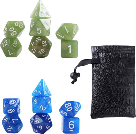 Lapi Toys - Dungeons and Dragons dobbelstenen mega set - D&D dobbelstenen - D&D polydice - 2 sets (14 stuks) - Acryl - Met gratis dice bag - Meerkleurig