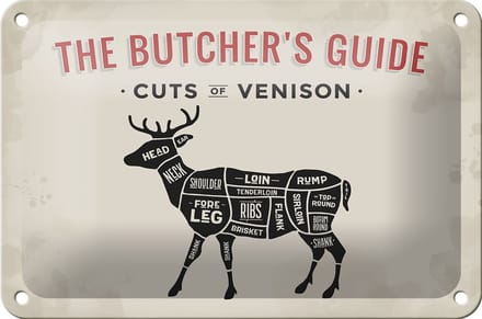 Blechschild Reh 18x12cm cuts of Venison Metzgerei