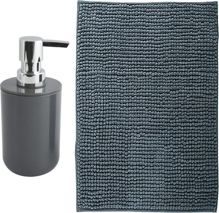MSV badkamer droogloop mat - Genua - 50 x 80 cm - met bijpassende kleur zeeppompje - donkergrijs