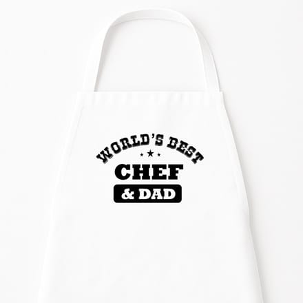 Go Mama - Keukenschort “World’s best Chef & Dad” – Grappig kookschort – One Size – Verstelbaar – Wit – Vaderdag cadeau – Cadeau voor papa