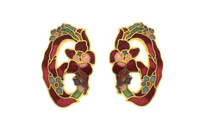 Behave - Oorclips dames - bloemmotief - rood - 3 cm - art deco ovaal