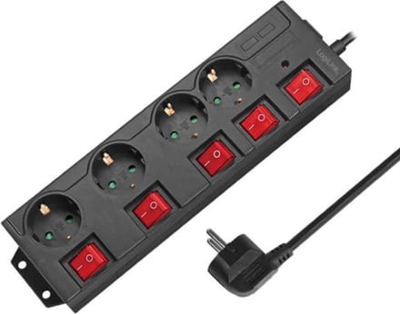Logilink 4-voudige Stekkerdoos met 5 schakelaars - 3600W - 1,5 meter - Zwart