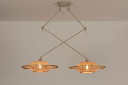 Lumidora Hanglamp 31239 - BAMBOO - 2 Lichts - E27 - Bruin - Beige - Naturel - Zand - Metaal