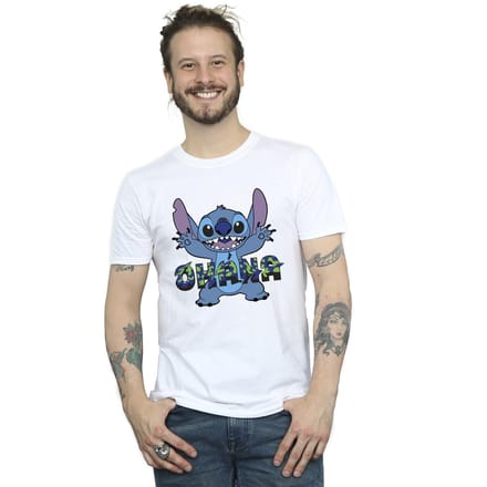 Disney Heren Lilo en Stitch Ohana Blauw Glitch T-shirt (Wit)
