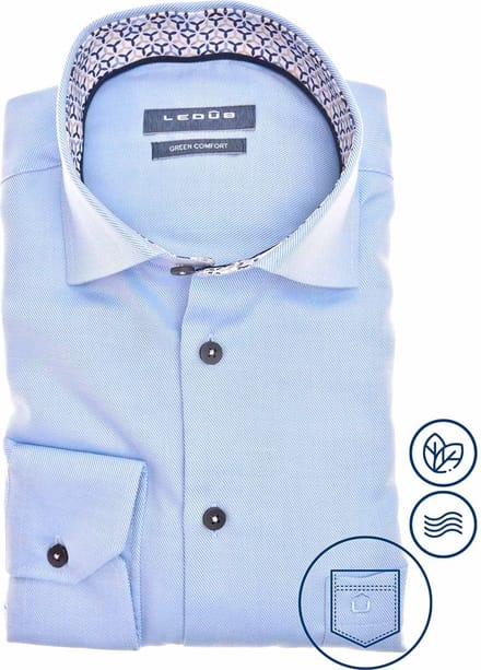 Ledub modern fit overhemd - twill - lichtblauw - Strijkvriendelijk - Boordmaat: 39