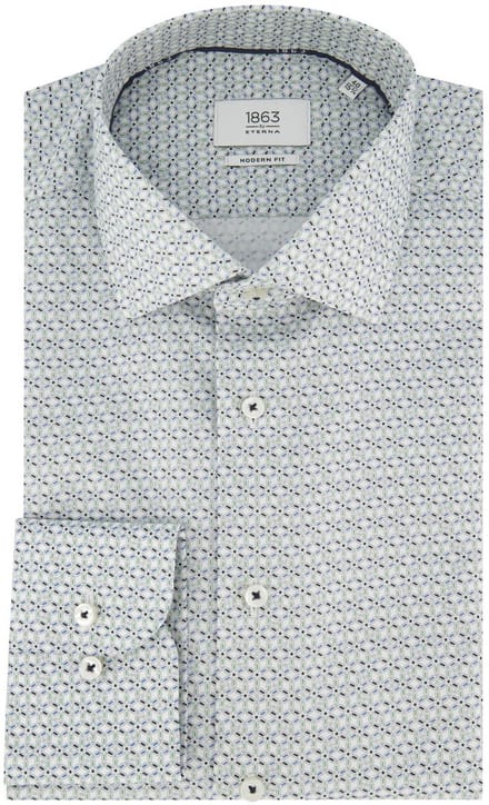 Eterna Modern Fit overhemd wit groen blauw patroon
