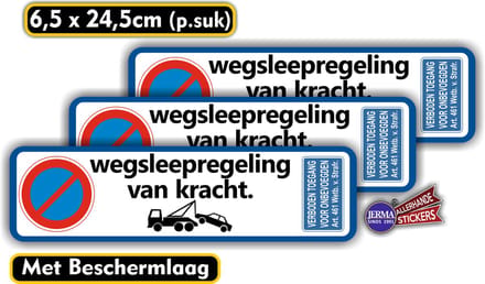 Jerma - Eigen Terrein – Wegsleepregeling – Sticker - 3 st - 6.5 x 24.5 cm - Buitenkwaliteit Vinyl