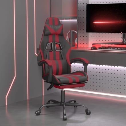 vidaXL - Gamestoel - met - voetensteun - kunstleer - wit - en - wijnrood