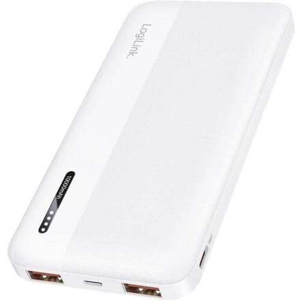 LogiLink PA0372W Powerbank 10000 mAh Fast Charge Li-ion Wit Statusweergave