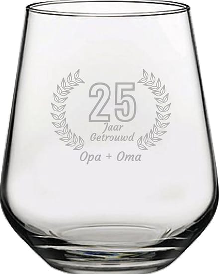 Gegraveerde Drinkglas 42,5cl Opa + Oma 25 jaar getrouwd