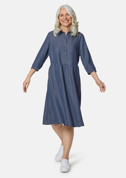 Jurk met overhemdkraag - blauw - Gr. 48 van Goldner Fashion