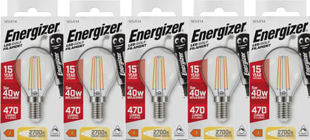 Energizer energiezuinige filament Led kogellamp - E14 - 5 Watt - warmwit licht - dimbaar - 5 stuks