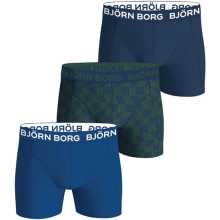 Björn Borg Cotton Stretch boxers - heren boxers normale lengte (3-pack) - navy blauw - print - blauw