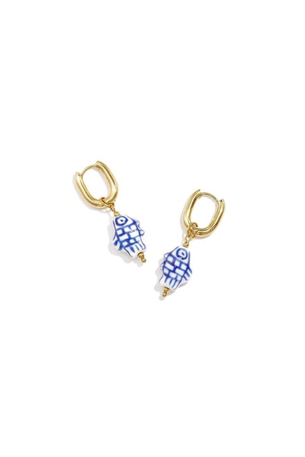 Squoval earrings with checkered fish charm - oorbellen - RVS - vis - sieraden - jewelry
