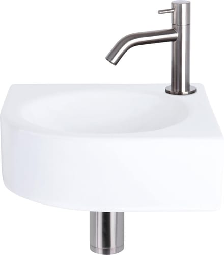 Differnz Cleo Fonteinset - Keramiek - Kraan gebogen mat chroom - 30 x 30 x 10 cm