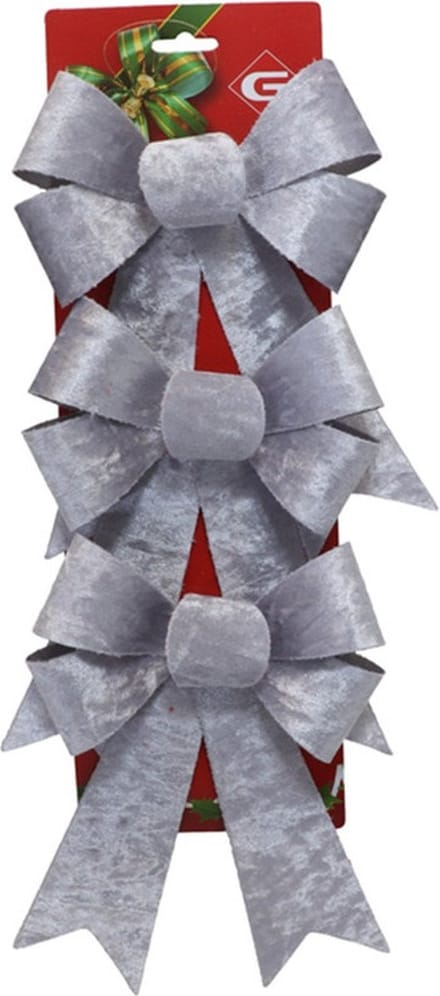 Gerimport Decoratie strikken - 3x st - zilver - 15 x 24 cm - strikjes