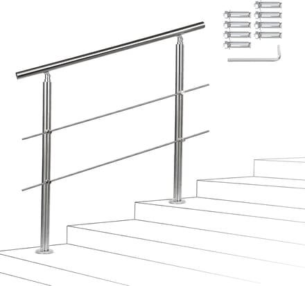 RVS Trapleuning 80 cm met 2 Dwarsbalken Binnen en Buiten Geschikt als Balustrade