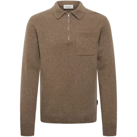 Casual Friday Sweater Wol Kraagje & Rits Bruin - Maat M