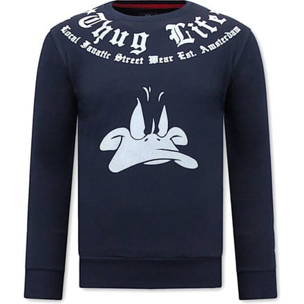 Heren Sweater met Print - Thug Life - Blauw