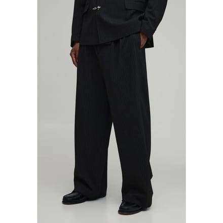 Tailored Krijtstreep Plooifront Wijde Pasvorm Pantalon | Black | Size 36