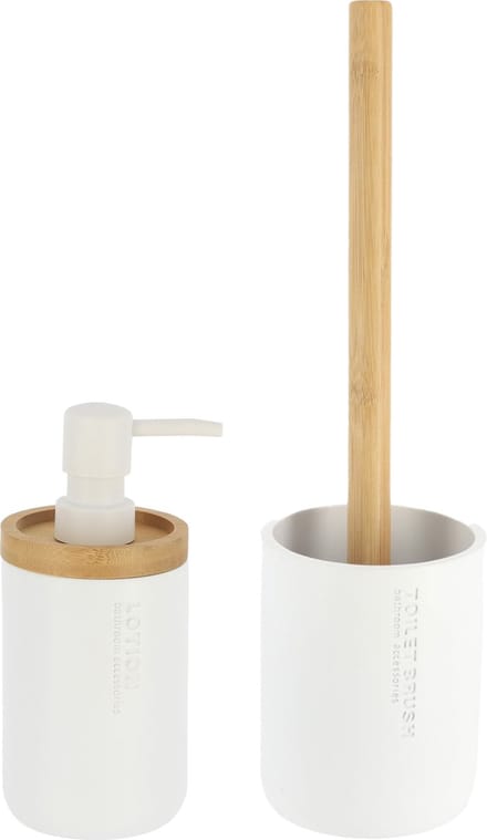 Tendance Badkamer accessoires set 2-delig - PS/bamboe - wit - robuust - matte coating - luxe set