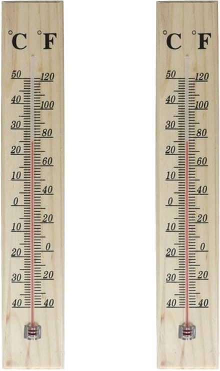 Gerimport Thermometer - 2x - hout - 39 x 7 cm - naturel - tot 50 graden Celsius
