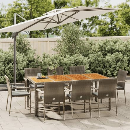 vidaXL - 9-delige - Tuinset - met - kussens - poly - rattan - grijs