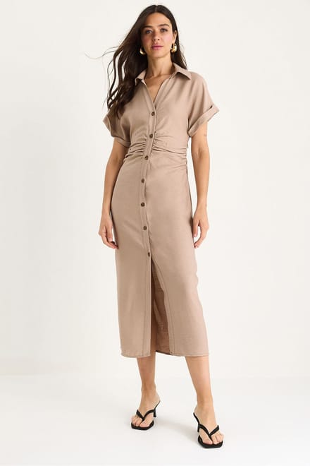 V-hals Midi-jurk met knoopsluiting