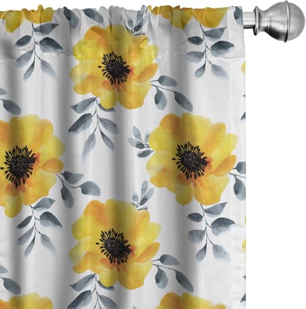 ABAKUHAUS Gebloemd – 2x Voorhangen 75×225 cm – Verduisterend, Microvezel, Aarde Geel/Wit