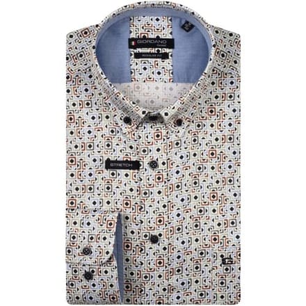 Giordano Overhemd Ivy Button-Down Squares Fantasy Graphic Satin Stretch Groen-Multi / male