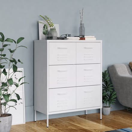 vidaXL - Ladekast - 80x35x101,5 - cm - staal - wit