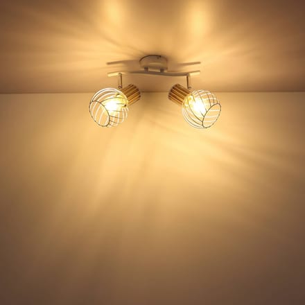Globo Plafondlamp Luise in wit en houtoptiek, 2-lamps