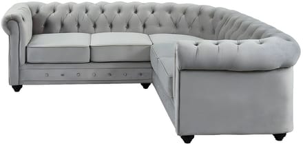 Vente-unique Hoekbank van fluweel CHESTERFIELD - Zilvergrijs