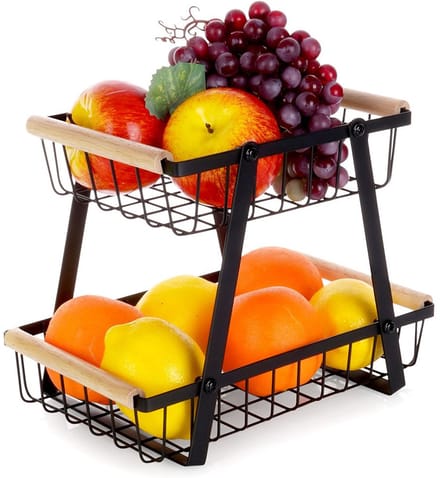 Fruitschaal Etagere Metaal Zwart 2-Niveaus - Fruitmand