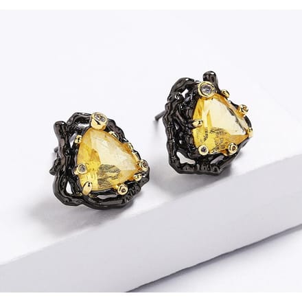 Boucles d'oreilles tendance en Zircon micro-incrusté plaqué Or Noir beige